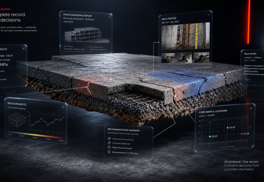 Concrete assessment data visualization and decision dashboard