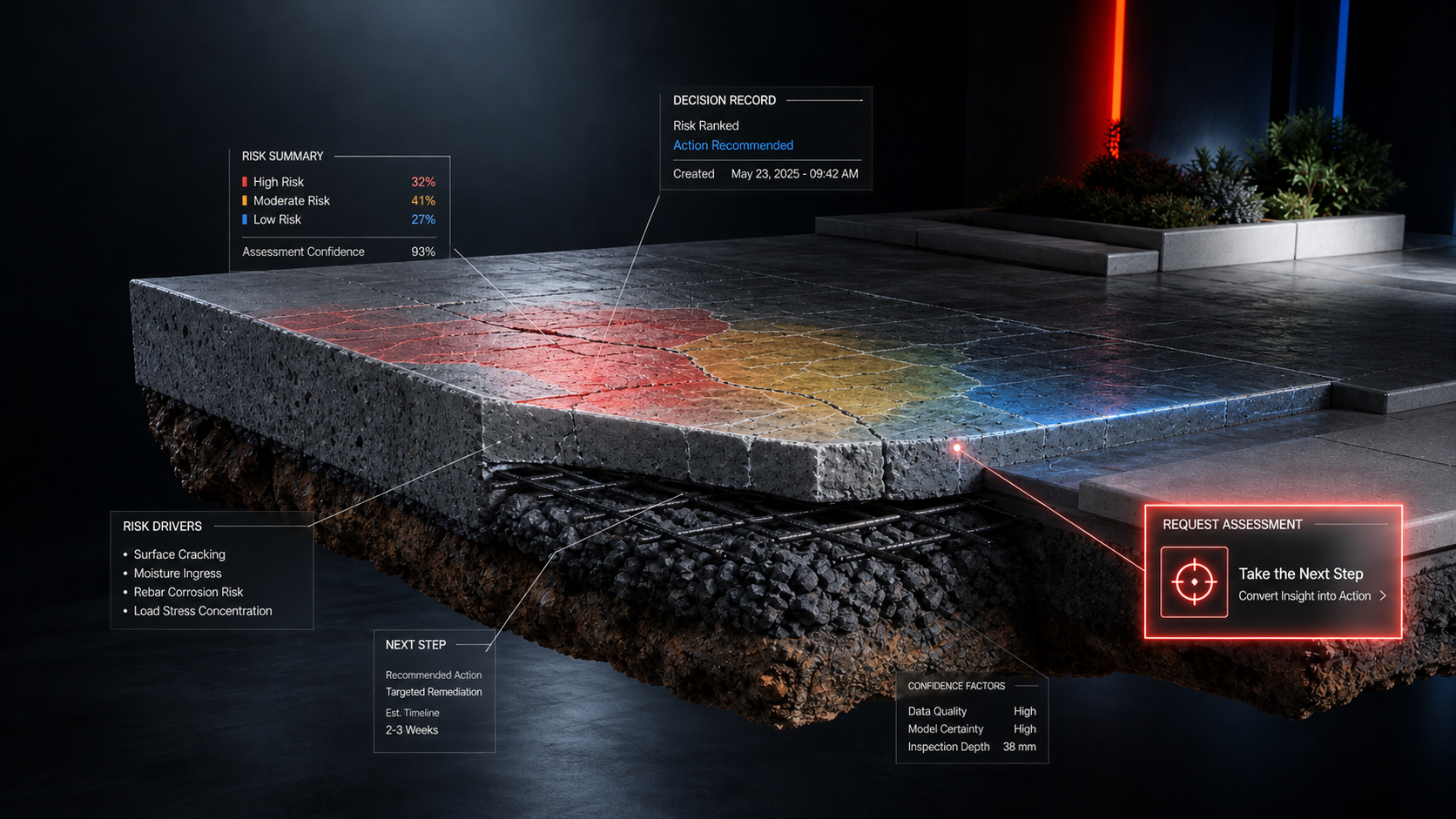 Mapped concrete damage and visual proof