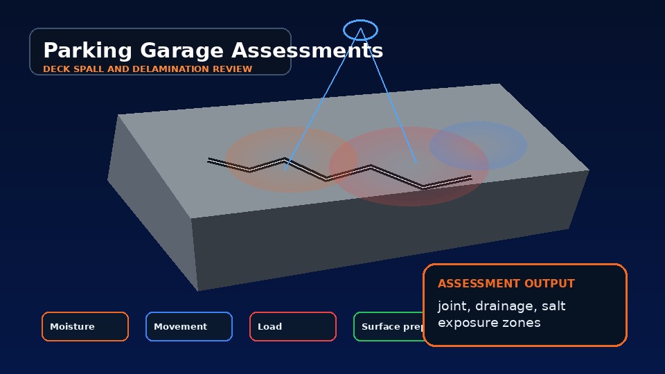 Parking Garage Concrete Assessments diagnostic concrete assessment visual with condition overlays